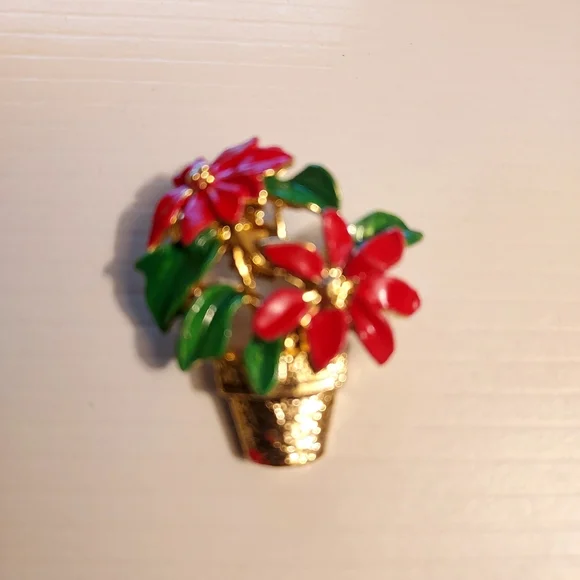Avon Poinsettia Pot Small Christmas Brooch - Picture 6 of 6